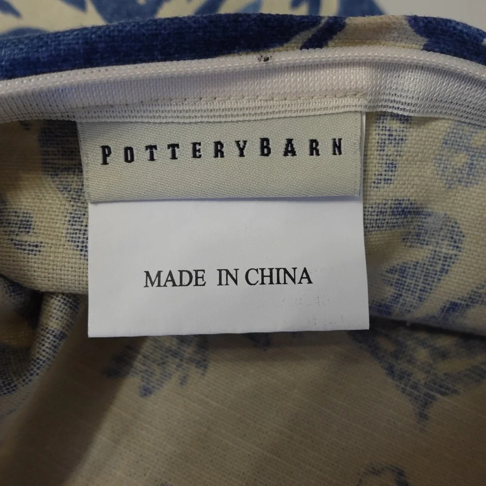 Pottery Barn Sham Blue Ivory Floral Linen Cotton‎ Euro 12x20 Boho Pillow Case